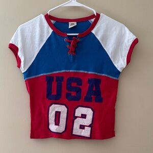 Urban Outfitters Red Blue White Lace-Up Tee